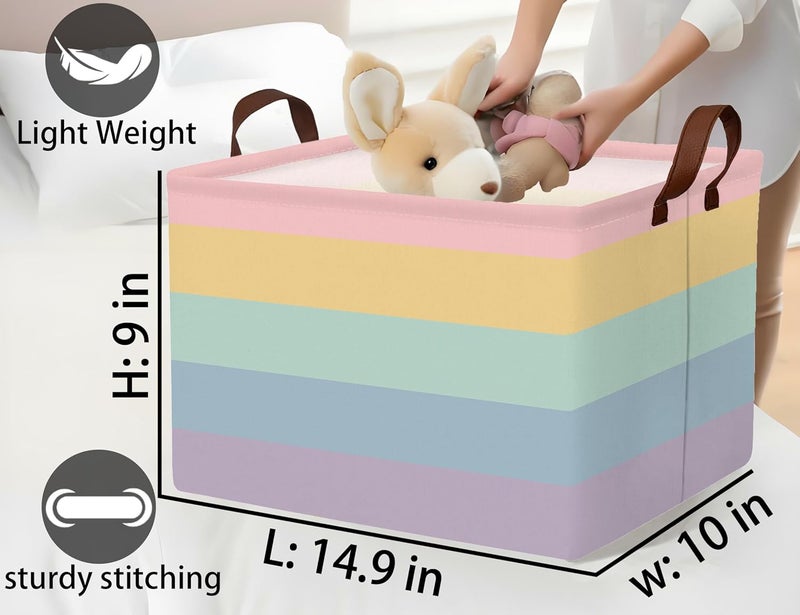 BOOHIT Kids Boho Rainbow Baskets Foldable Girls Baby Toy Storage Bin Rectangular Nursery Box Room Decor(Rainbows) - Image 2